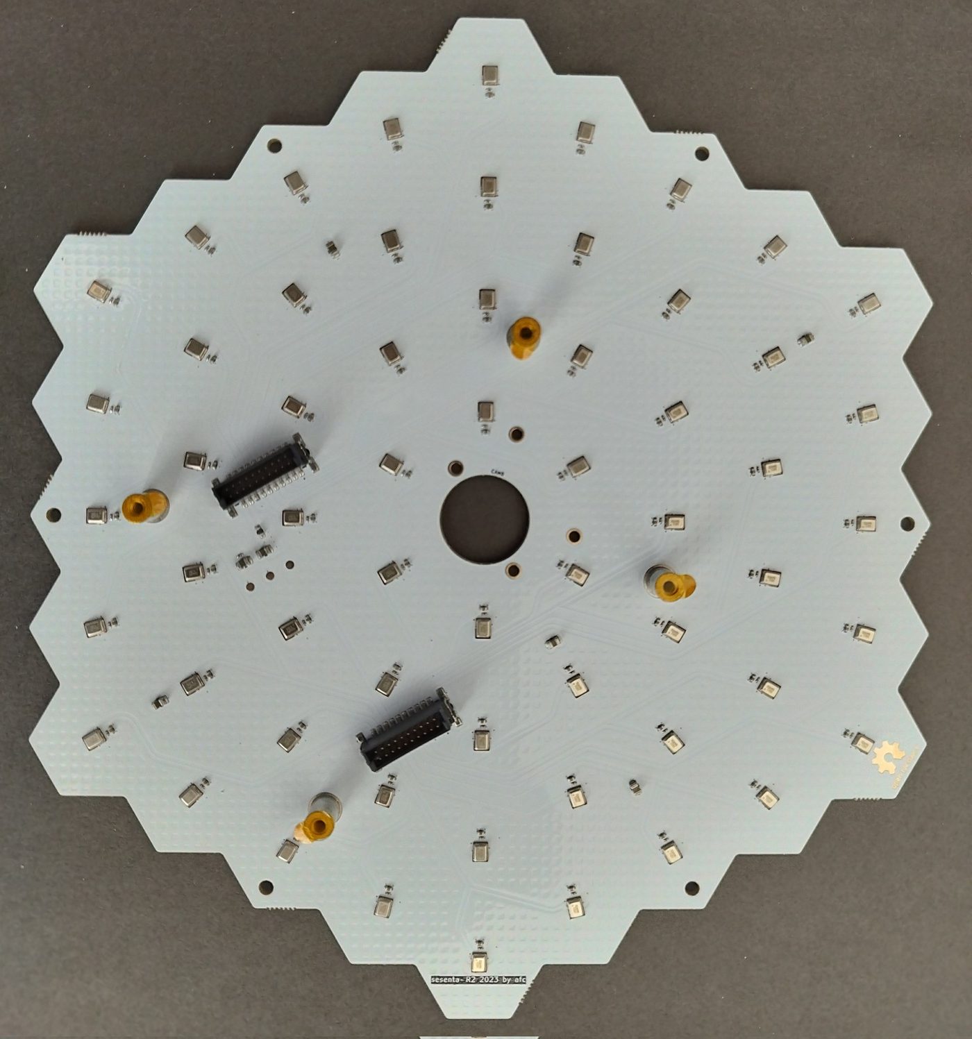 Back of the 60-microphone array board with the MEMS microphones