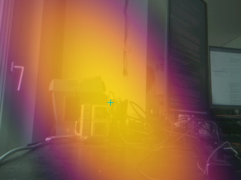 Sound map overlaid on the camera image: a speaker lights up in yellow